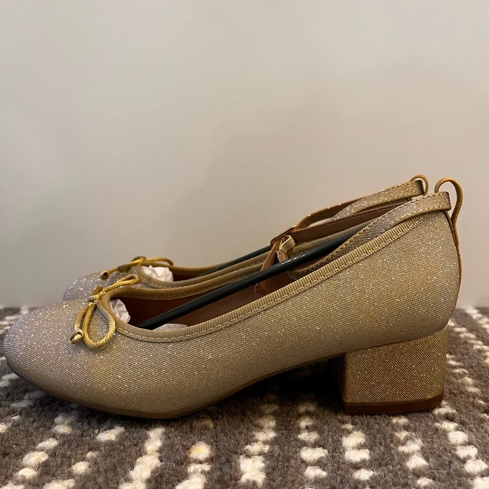 Aerosoles Milena Shoes Girls 3 Gold Metallic Glitter‎ Block Heel Ballet NIB Gift